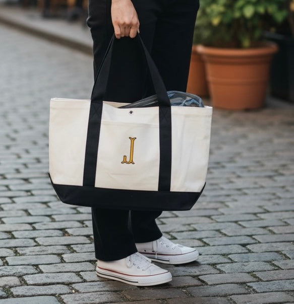 Personalized Canvas Tote Bag – Custom Embroidered Initial Tote