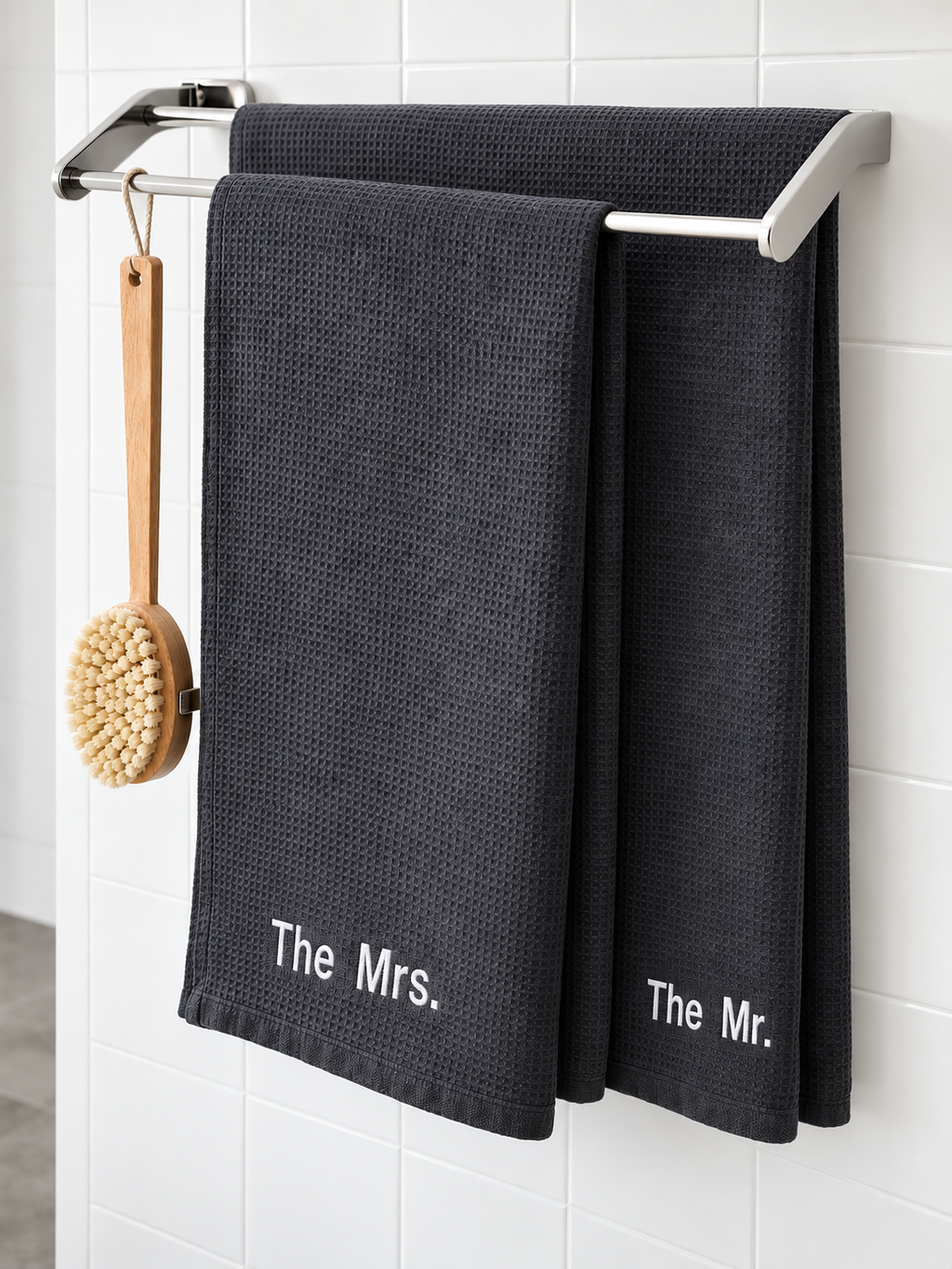 The Mrs. & The Mr. Embroidered Bath Towel Set | Newlywed Wedding Gift