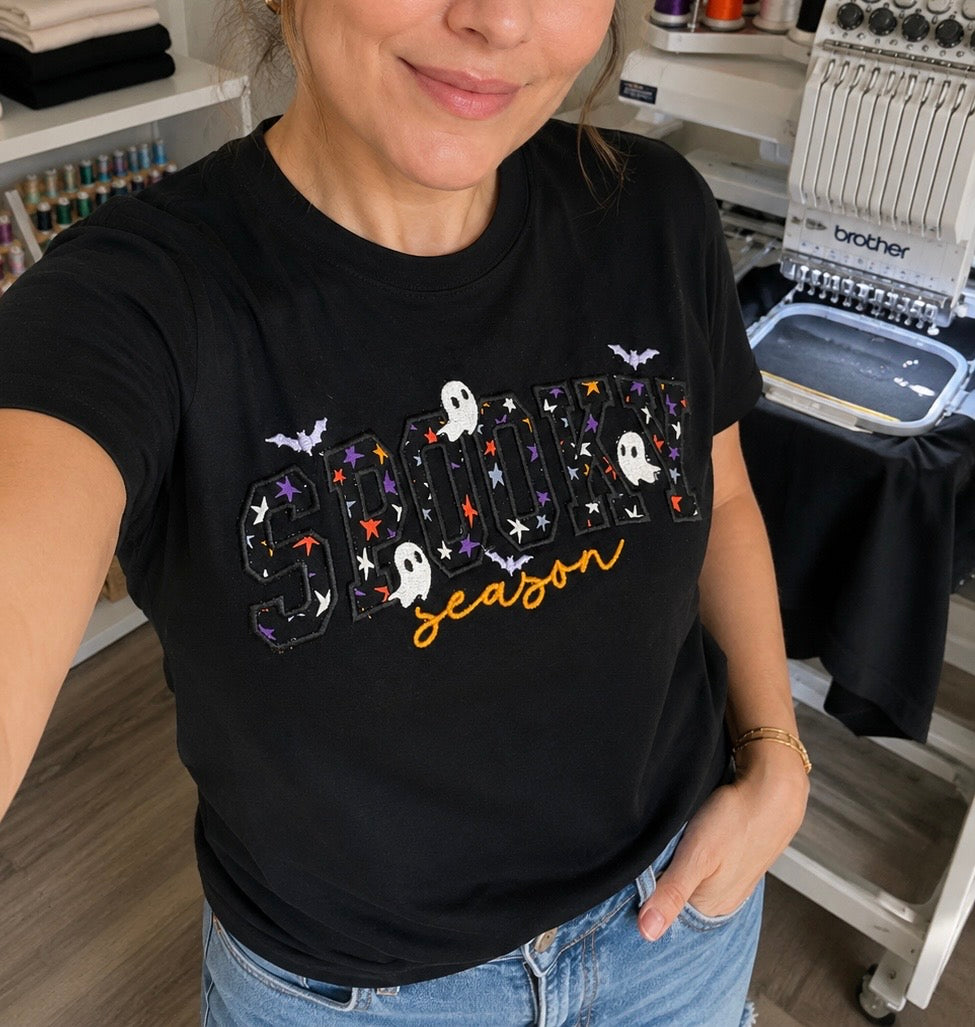 Glow-in-the-Dark Halloween Embroidered T-shirt.