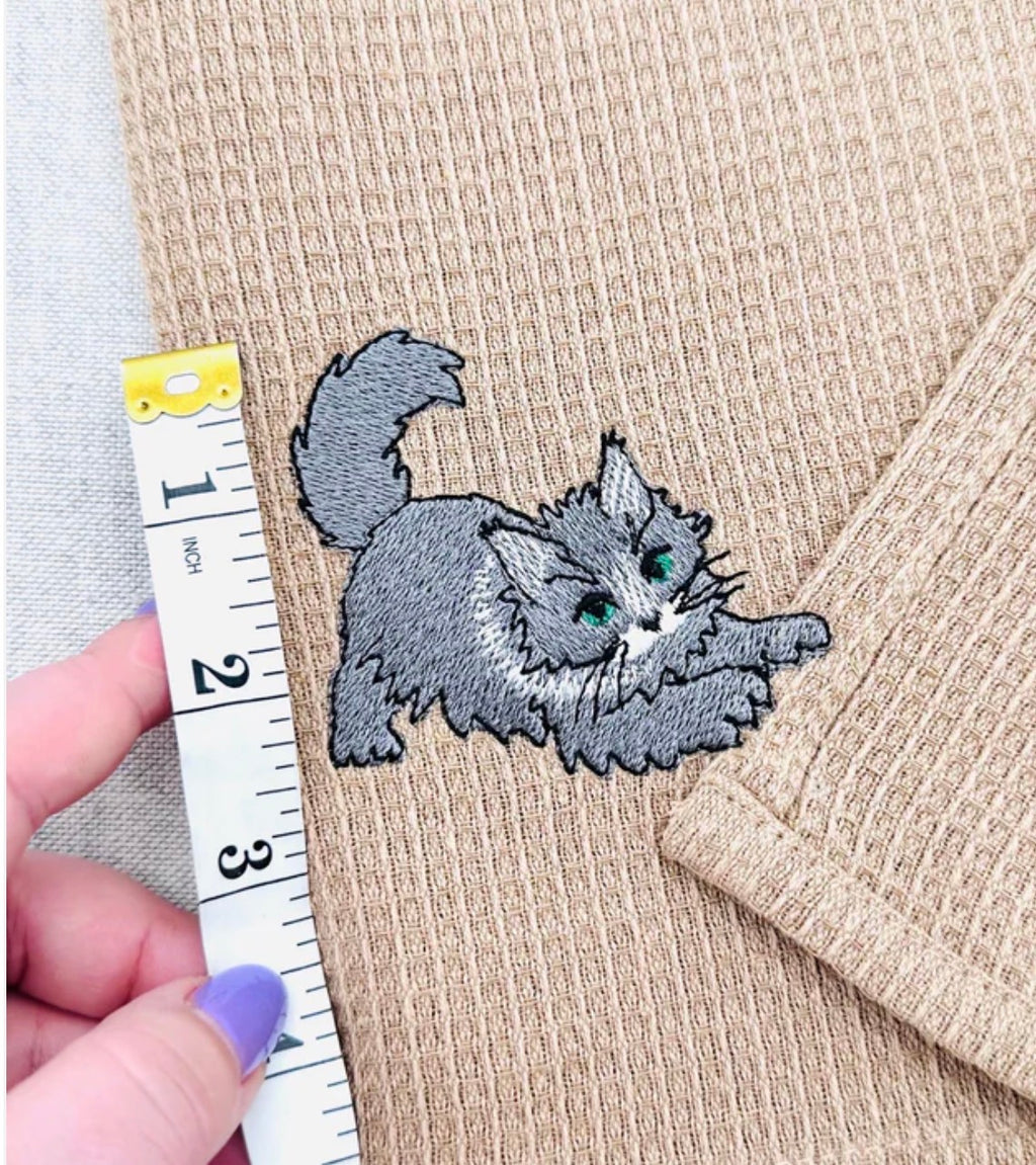 Embroidered Cat Waffle Kitchen Towel