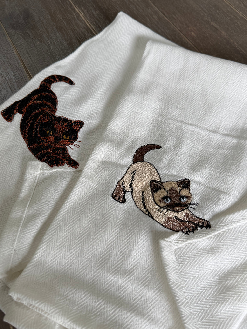 Embroidered Cat Waffle Kitchen Towel