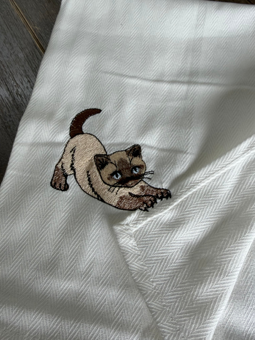 Embroidered Cat Waffle Kitchen Towel