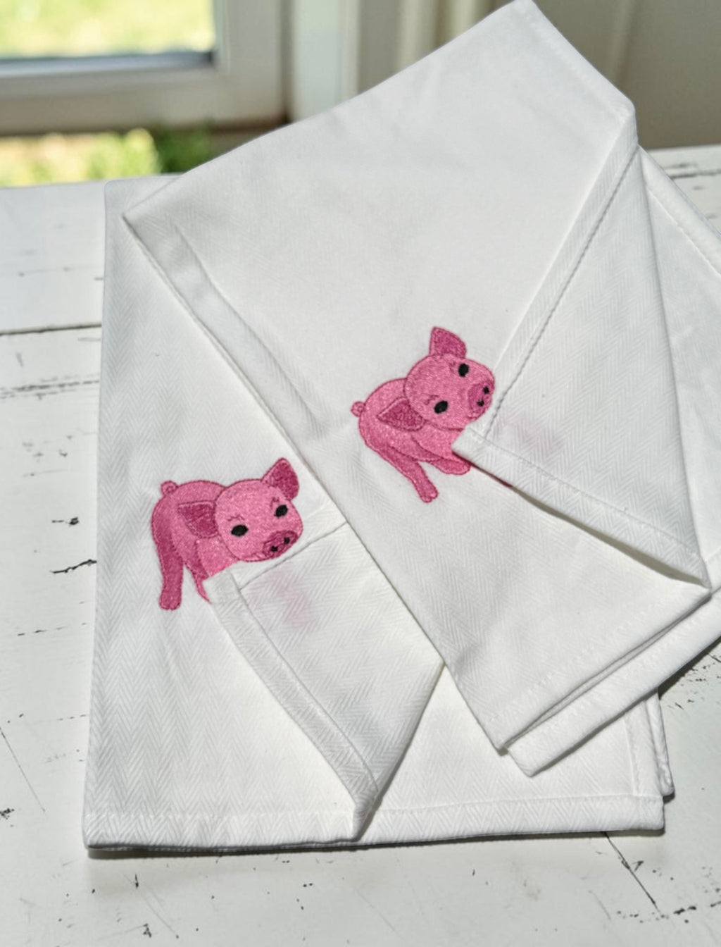 Embroidered Peek-A-Boo Animal Dish Towels – Farmhouse Kitchen Towels – Pig, Duck, Bunny, Butterfly & Crab Designs