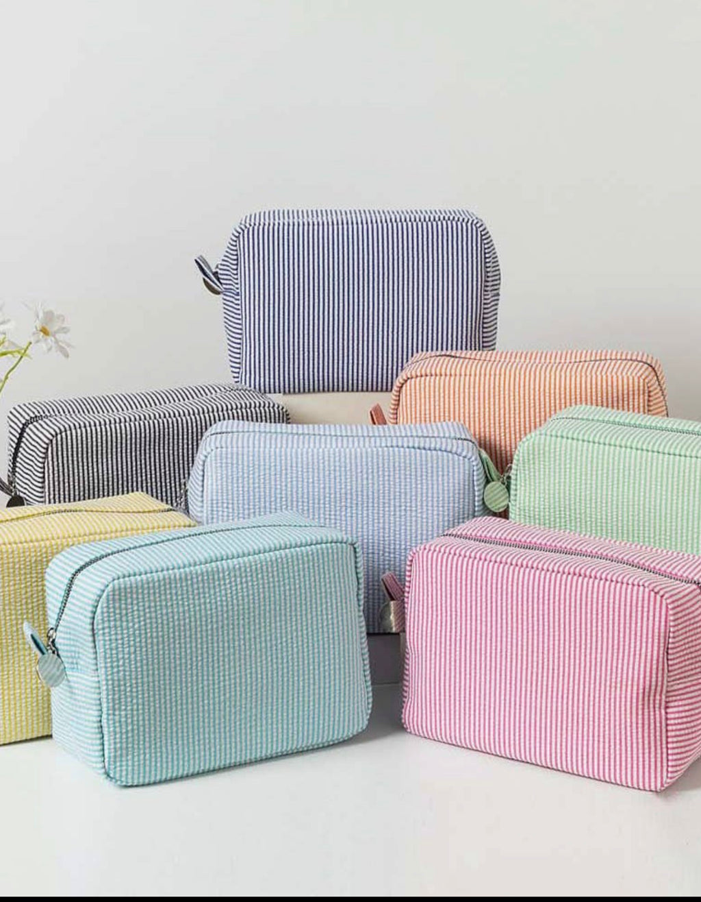 Personalized Seersucker Cosmetic Bag | Custom Embroidered Name Travel Pouch | College Gift