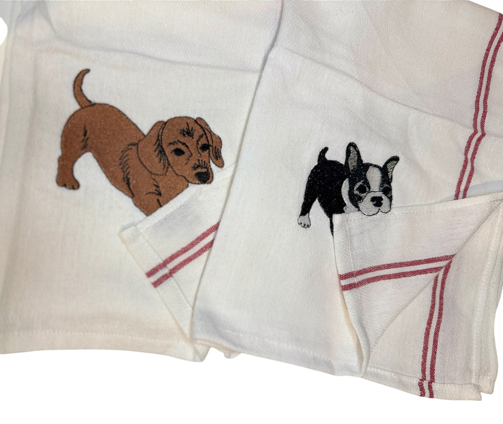 Dog Lover Embroidered Kitchen Towel | Waffle Weave Tea Towel
