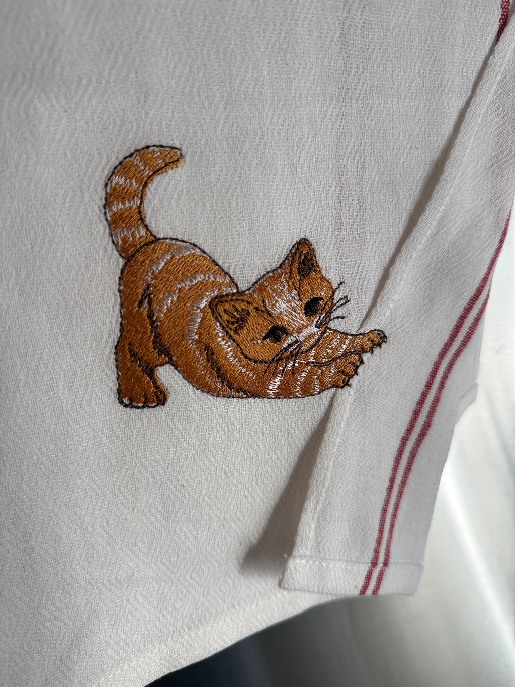 Embroidered Cat Waffle Kitchen Towel