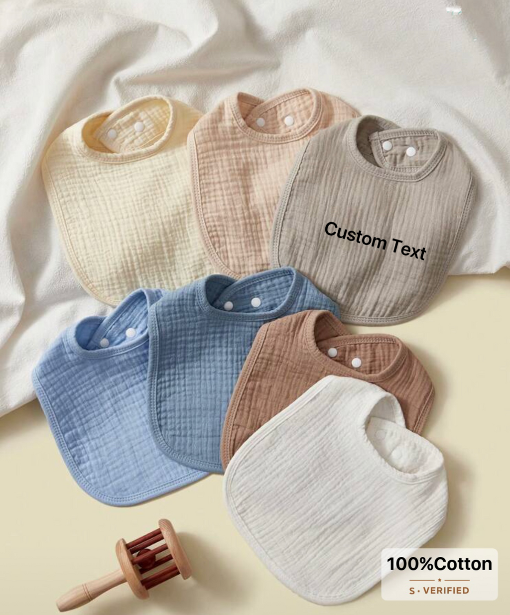Personalized Baby Bib – 100% Cotton Muslin | Custom Embroidered Name Bib