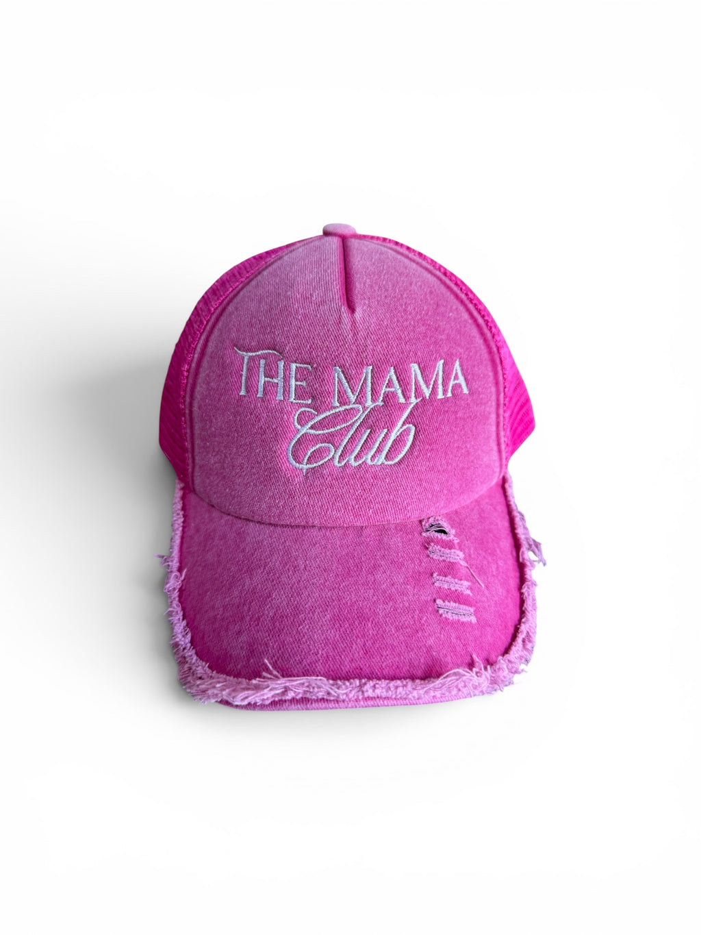 The Mama Club Embroidered Distressed Trucker Hat | Personalized Mesh Snapback Cap