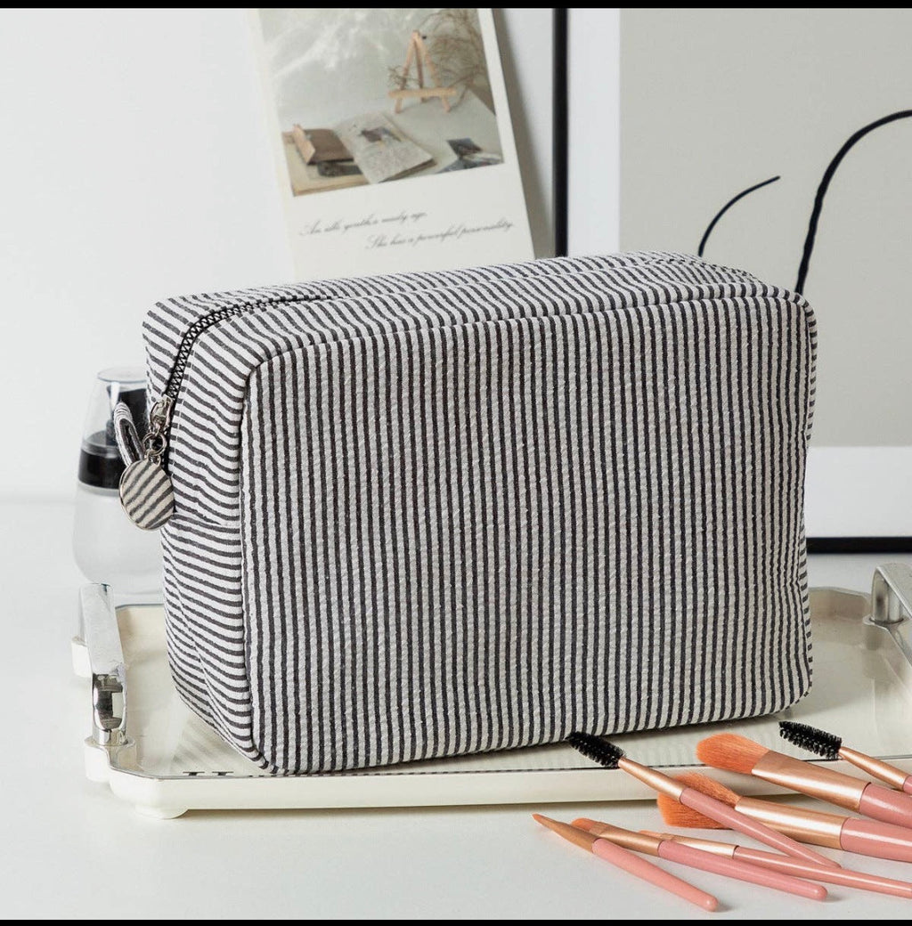 Personalized Seersucker Cosmetic Bag | Custom Embroidered Name Travel Pouch | College Gift