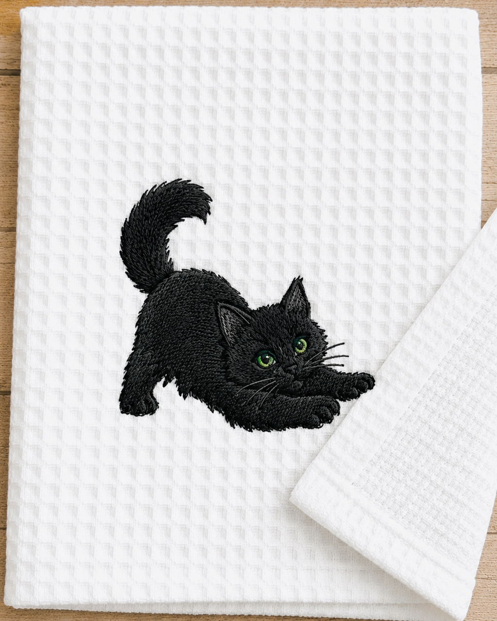 Embroidered Cat Waffle Kitchen Towel