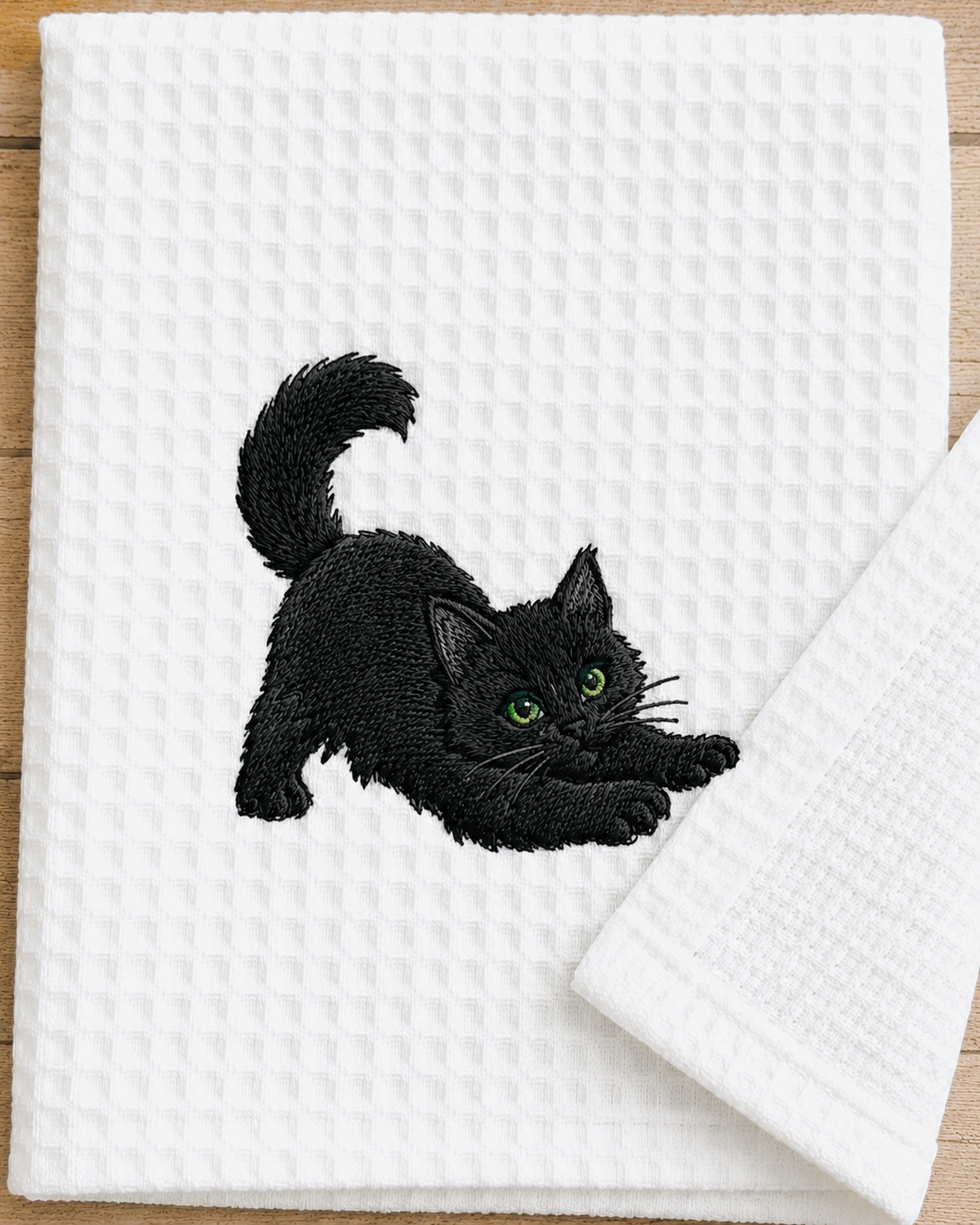 Embroidered Cat Waffle Kitchen Towel
