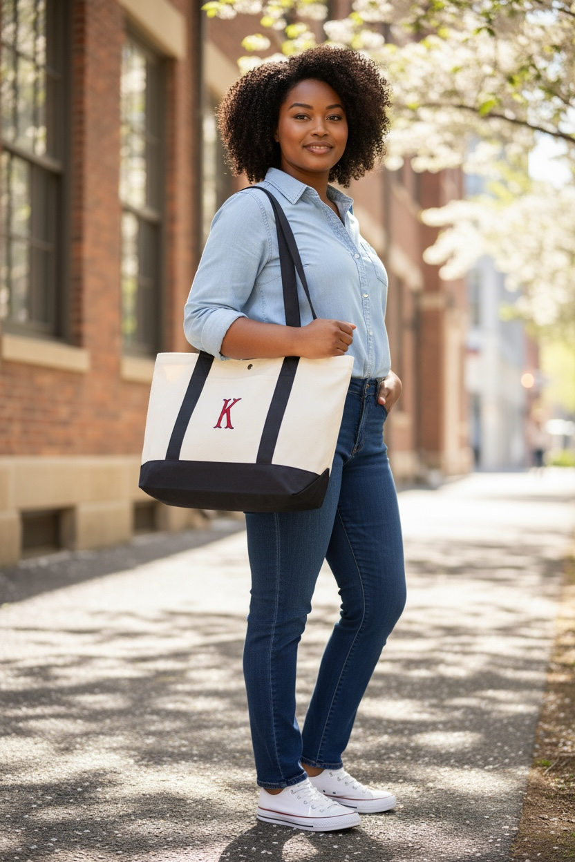 Personalized Canvas Tote Bag – Custom Embroidered Initial Tote