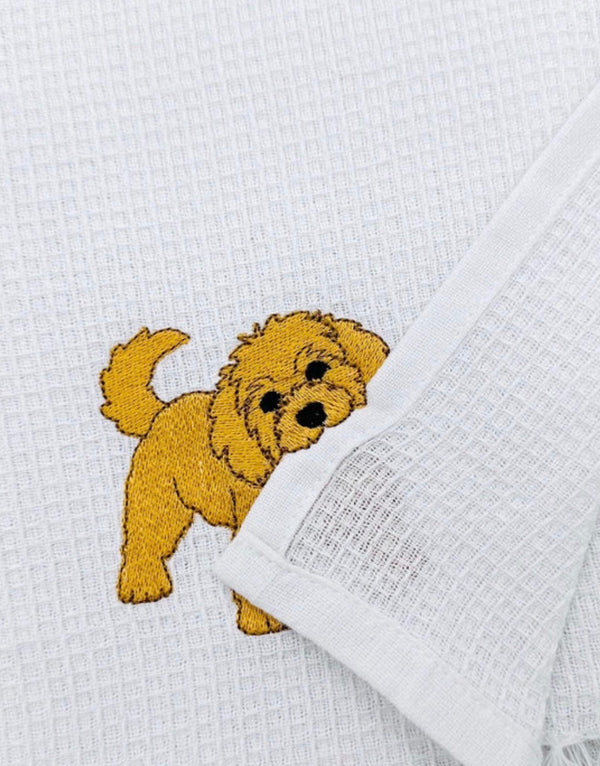 Dog Lover Embroidered Kitchen Towel | Waffle Weave Tea Towel