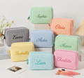 Personalized Seersucker Cosmetic Bag | Custom Embroidered Name Travel Pouch | College Gift