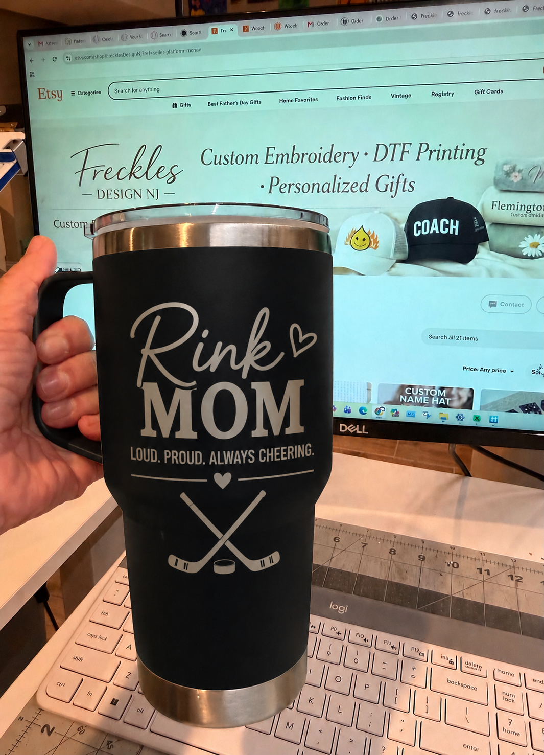 Personalized Travel Mug with Custom Text, Design| Custom Sports Mom, Dad Tumbler Gift