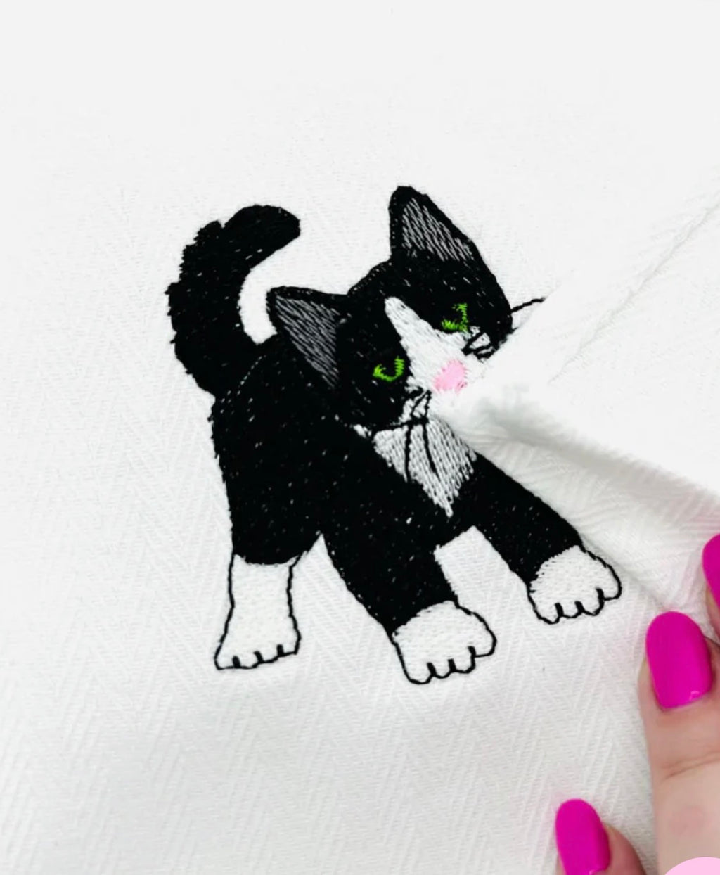 Embroidered Cat Waffle Kitchen Towel
