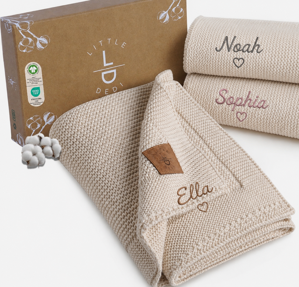 Organic Cotton Knit Baby Blanket Gift Set