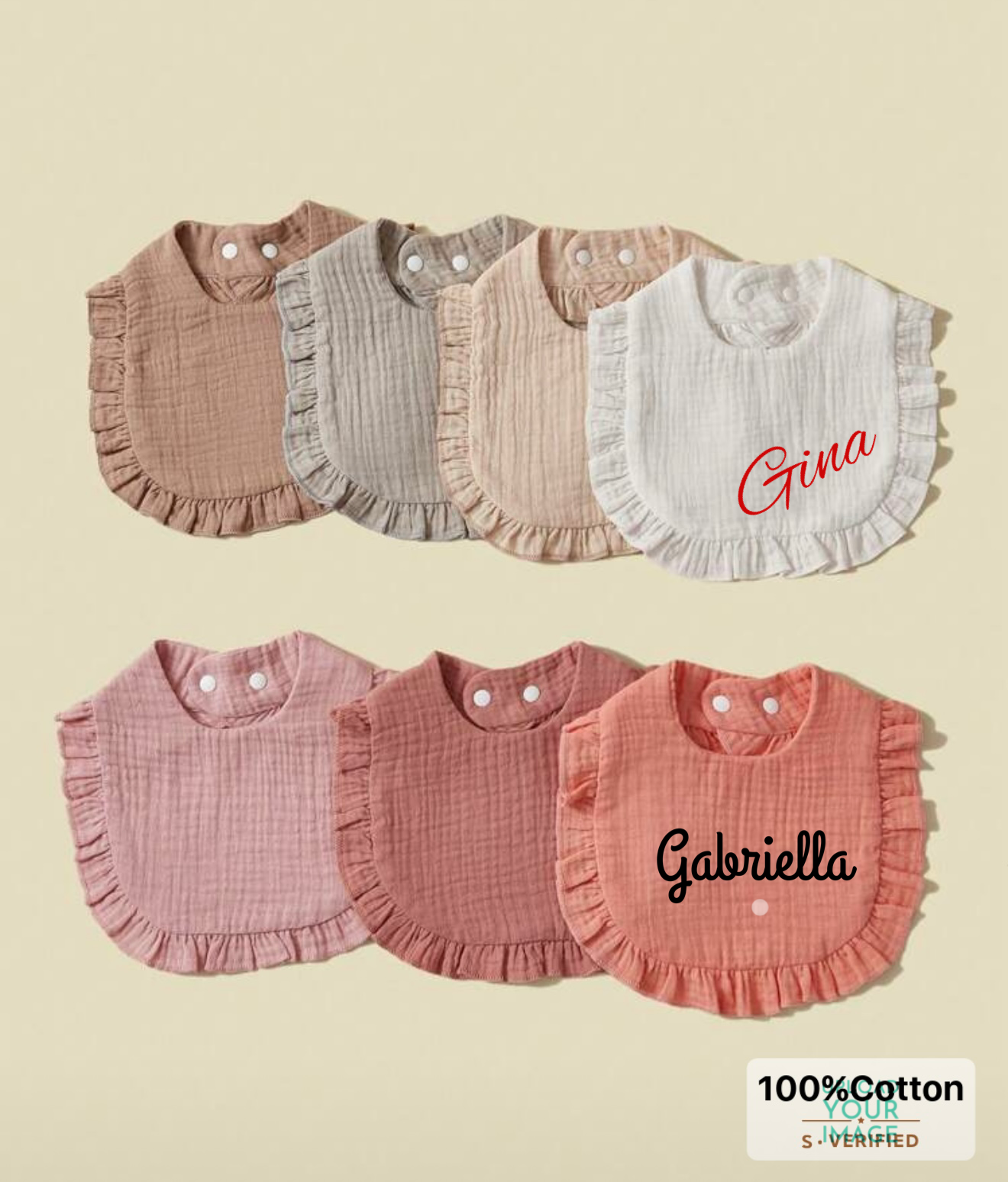 Personalized Baby Bib – 100% Cotton Muslin | Custom Embroidered Name Bib