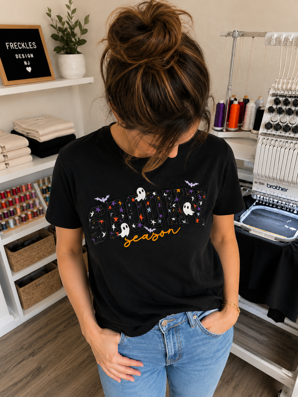 Glow-in-the-Dark Halloween Embroidered T-shirt.