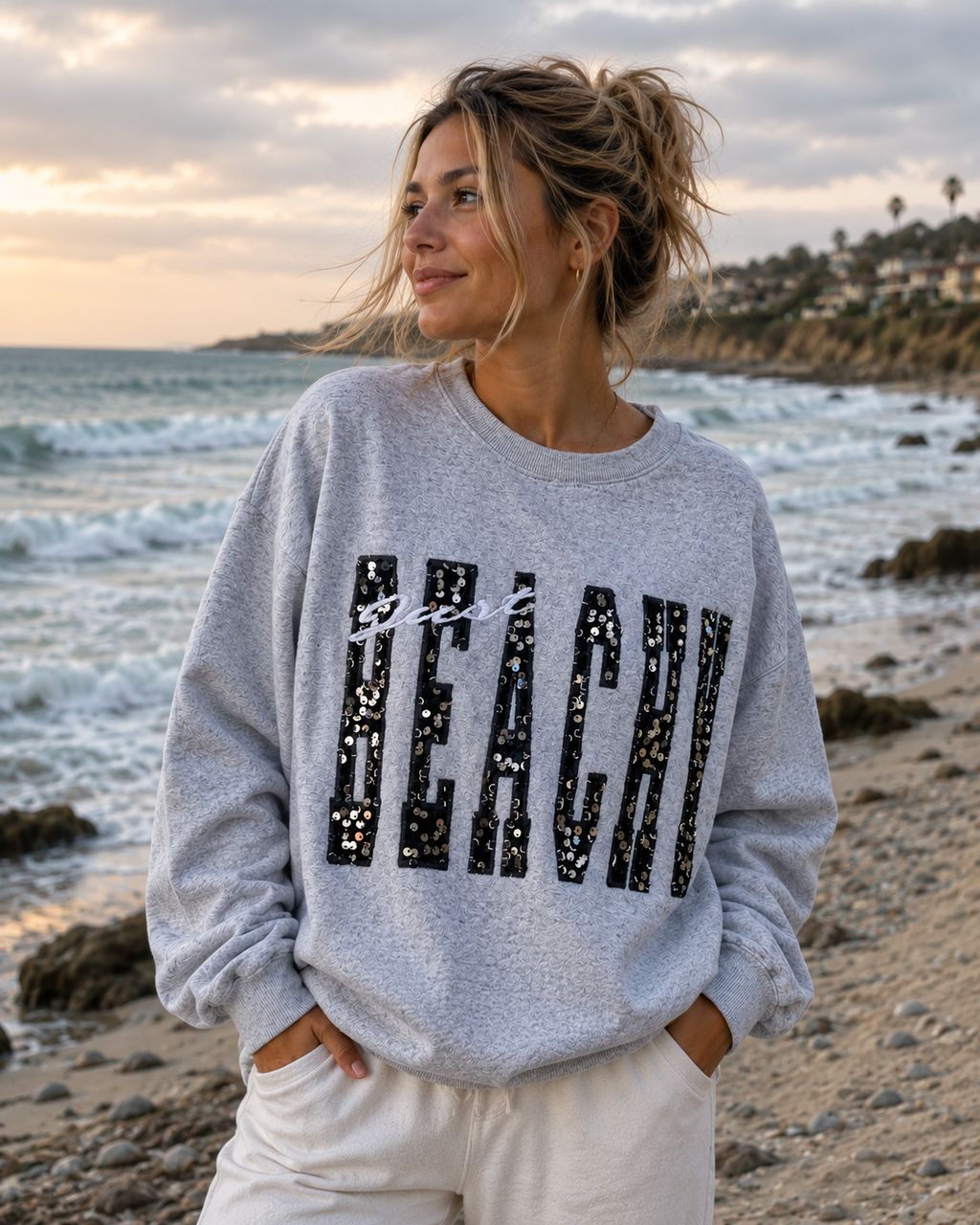 Beachy Personalized Appliqué Sweatshirt – Custom Embroidered Crewneck
