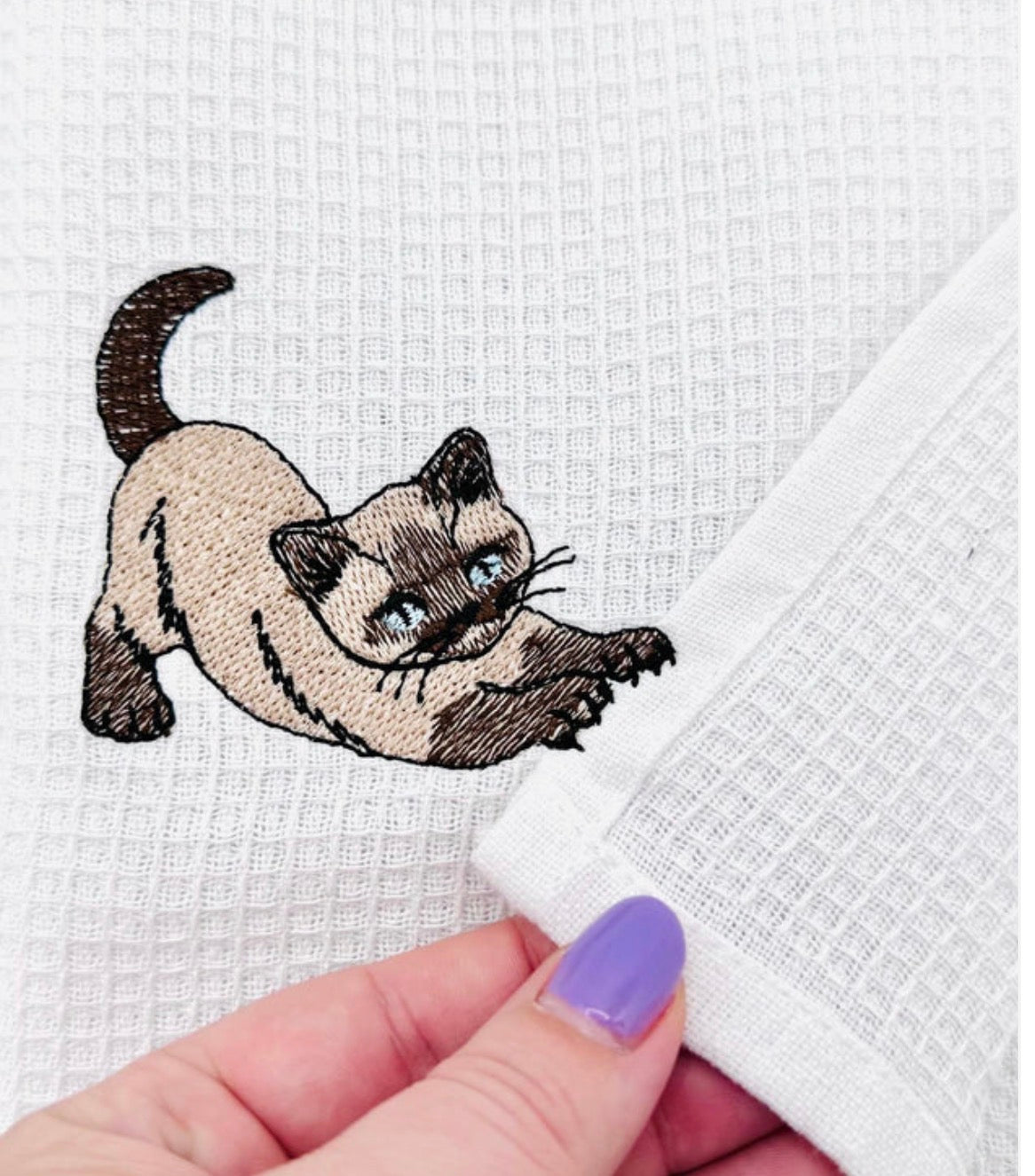 Embroidered Cat Waffle Kitchen Towel