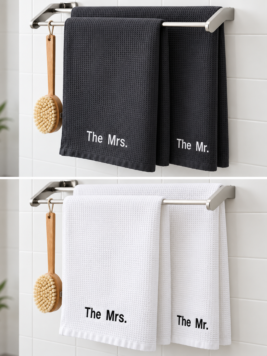 The Mrs. & The Mr. Embroidered Bath Towel Set | Newlywed Wedding Gift