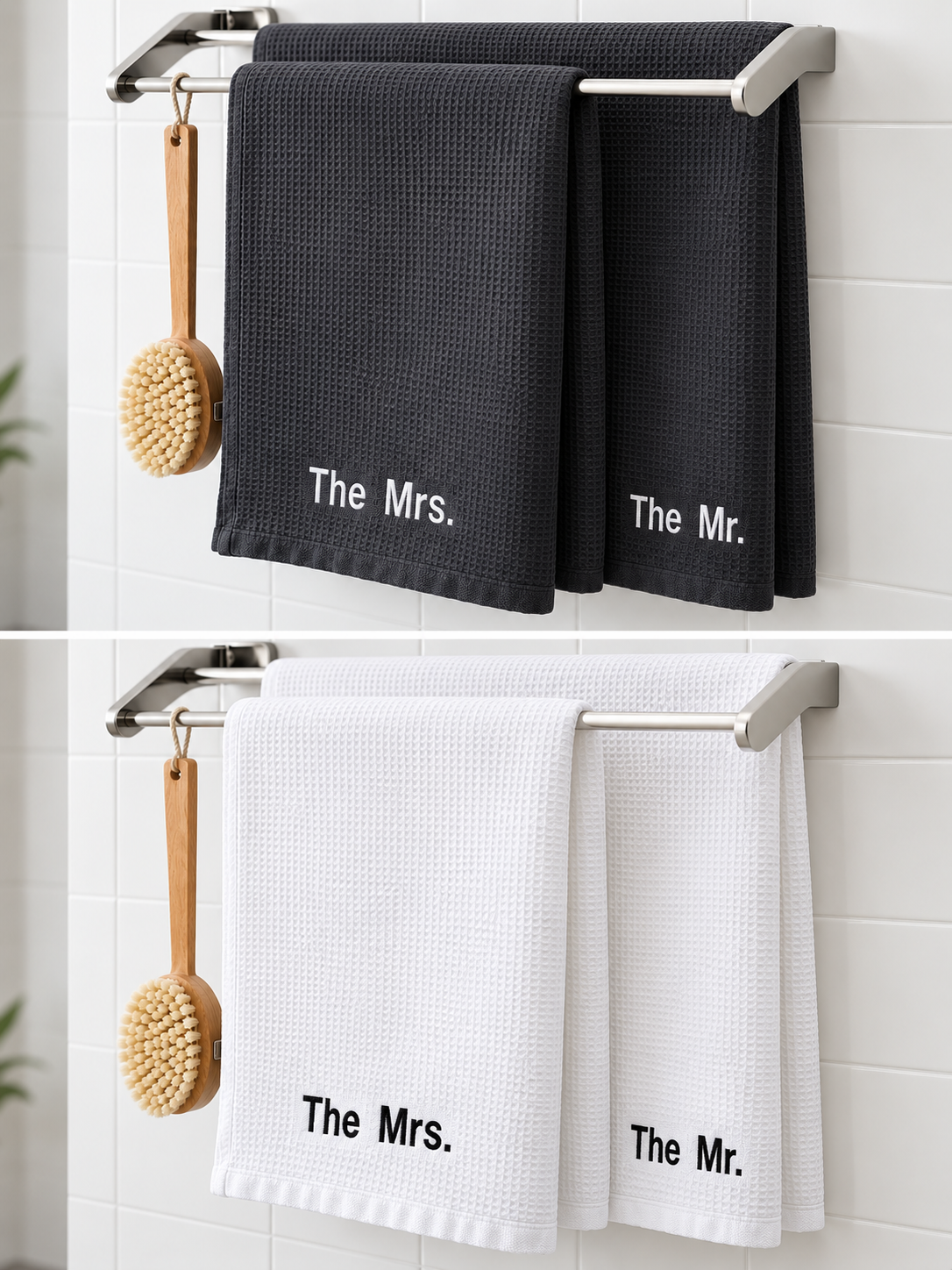 The Mrs. & The Mr. Embroidered Bath Towel Set | Newlywed Wedding Gift