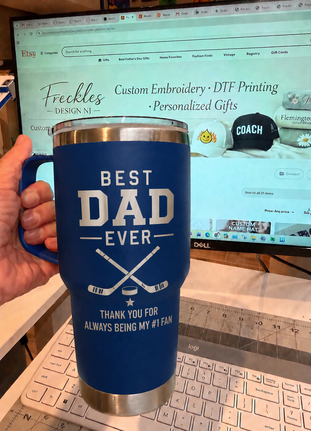 Personalized Travel Mug with Custom Text, Design| Custom Sports Mom, Dad Tumbler Gift