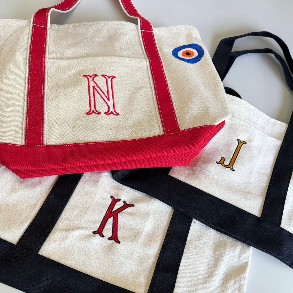 Personalized Canvas Tote Bag – Custom Embroidered Initial Tote