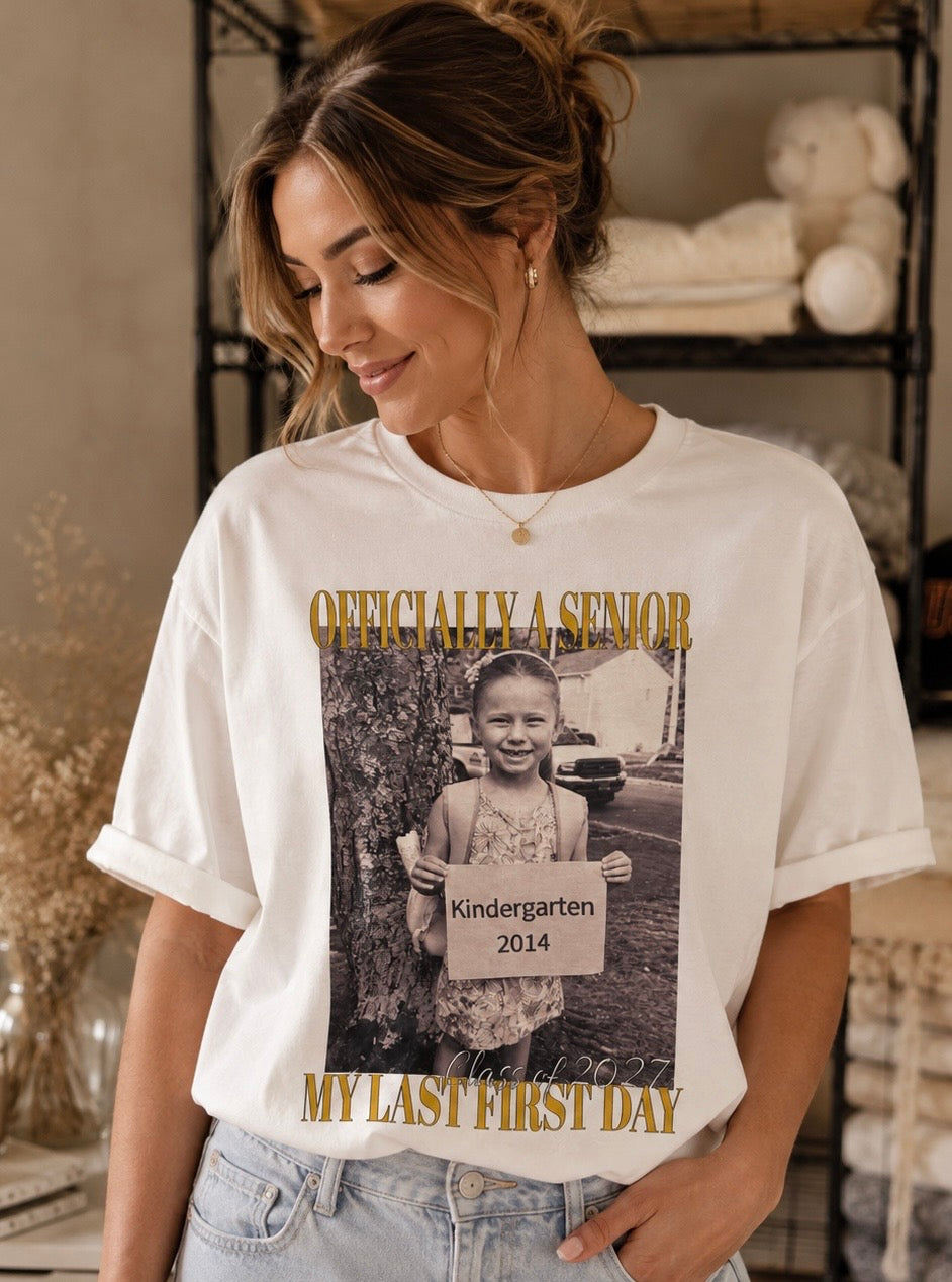 Custom Senior Last First Day Photo T-Shirt | Class of 2027