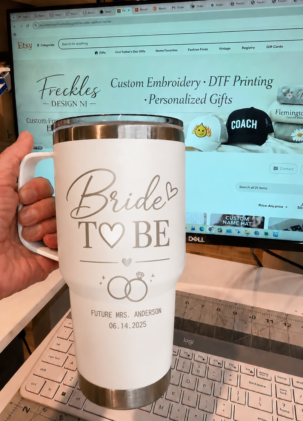 Personalized Travel Mug with Custom Text, Design| Custom Sports Mom, Dad Tumbler Gift