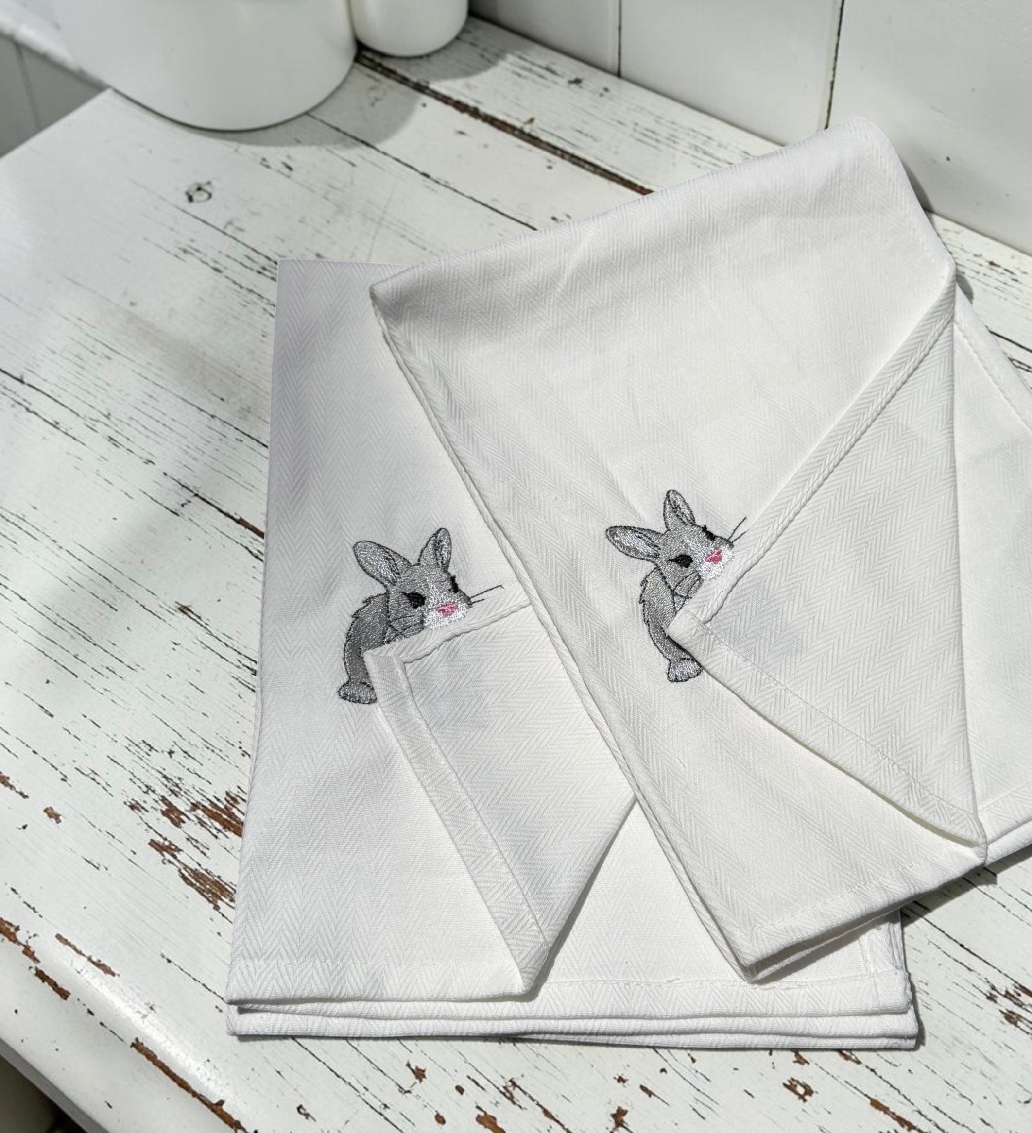 Embroidered Peek-A-Boo Animal Dish Towels – Farmhouse Kitchen Towels – Pig, Duck, Bunny, Butterfly & Crab Designs
