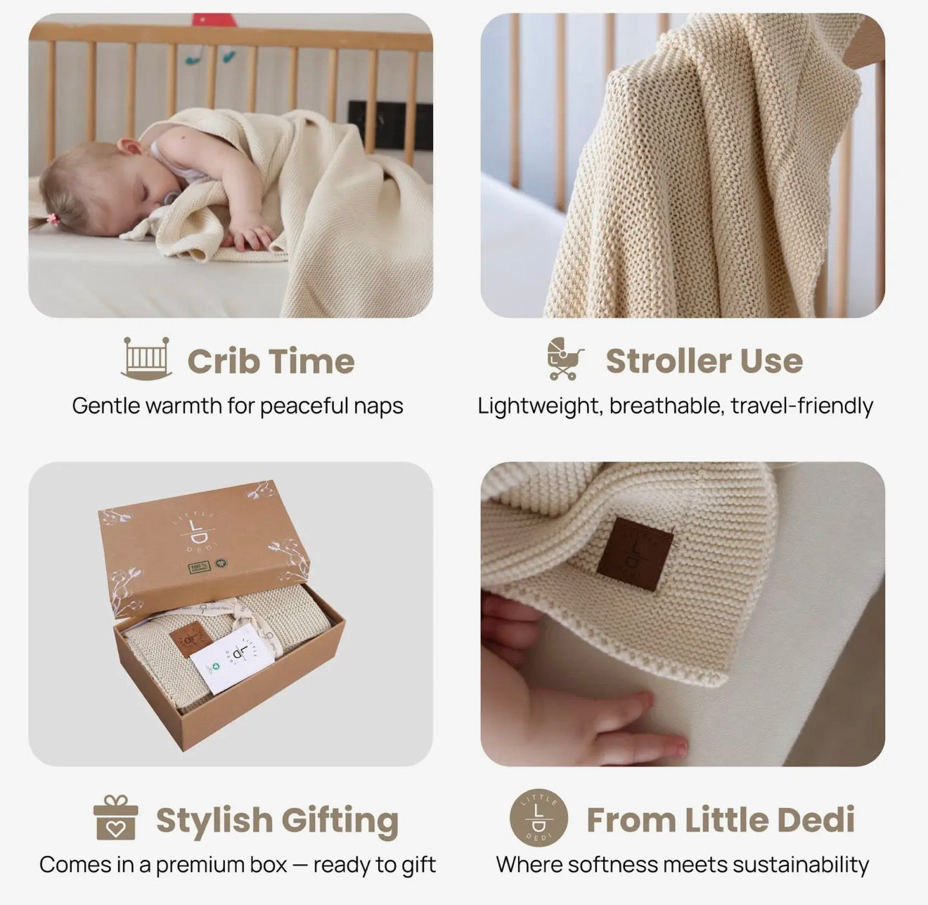 Organic Cotton Knit Baby Blanket Gift Set