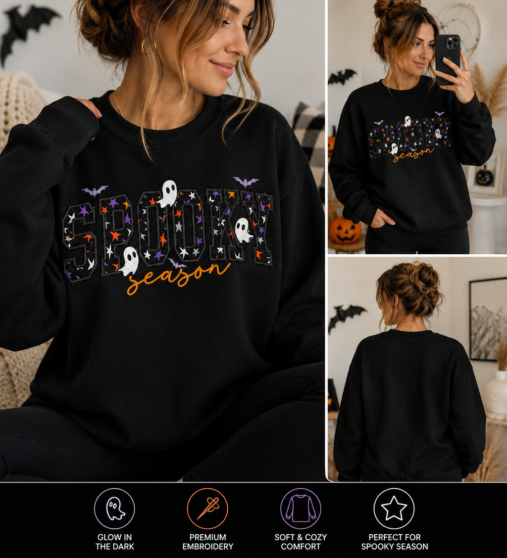 Glow-in-the-Dark Halloween Embroidered Sweatshirt